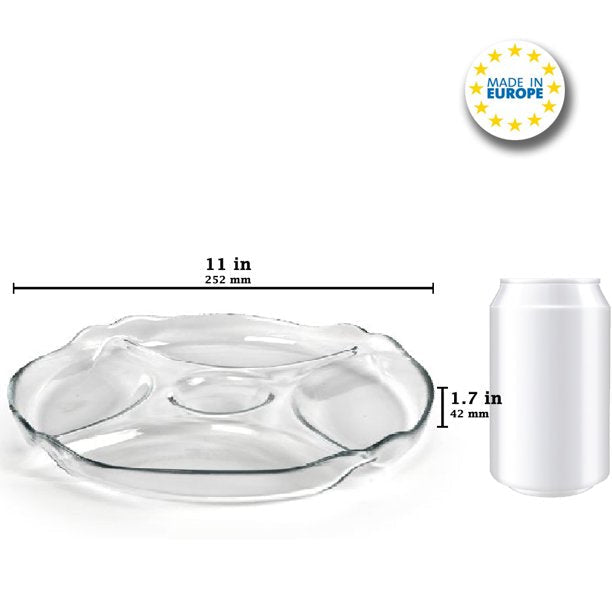 Pasabahce Glass Serving Tray with 5 Sections — Divided Platter