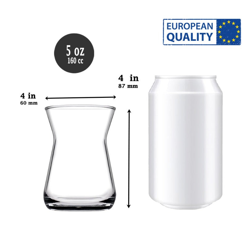 Turkish Tea Glass Set 6 Piece — Pasabahce Irem Clear, 4.5 Oz