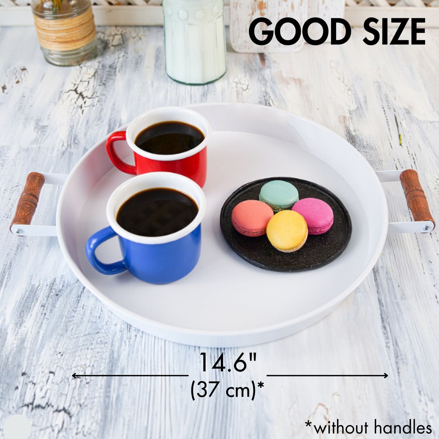 Serving Tray with Wooden Handles — Metal Base