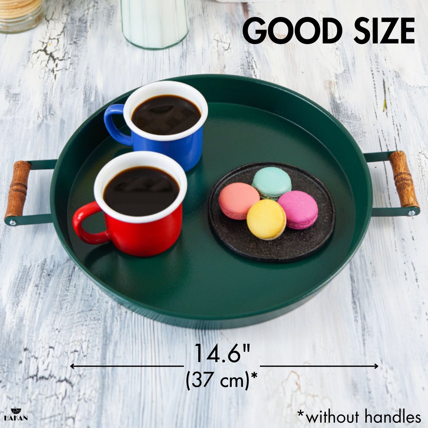 Serving Tray with Wooden Handles — Metal Base