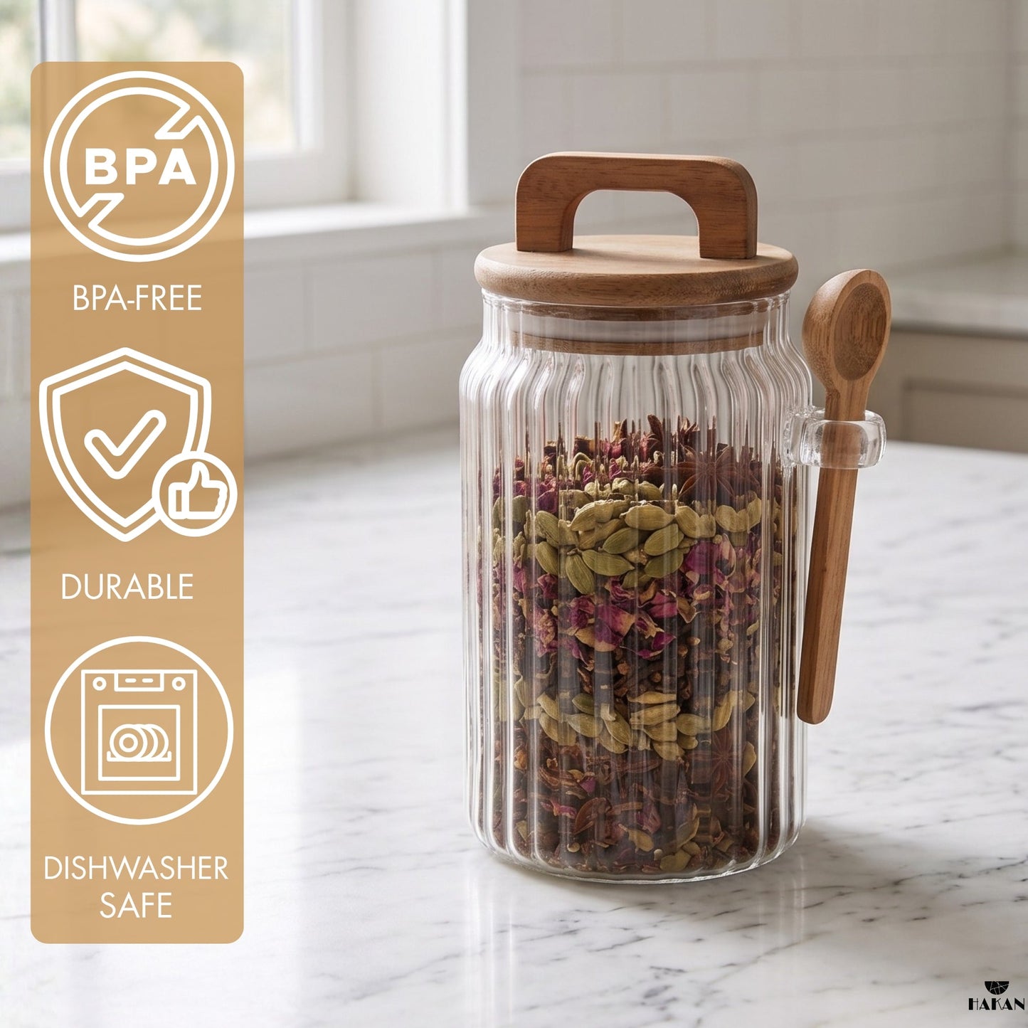 Borosilicate Glass Jar Airtight with Lid and Spoon — 3 Sizes