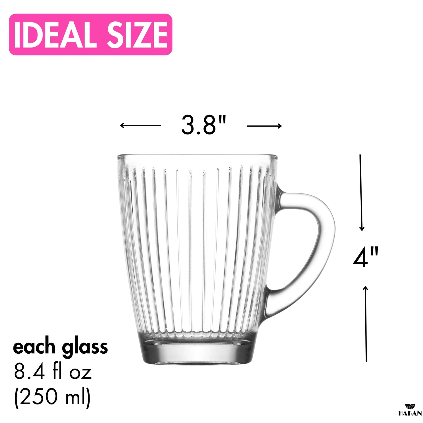 Clear Glass Coffee Mug Set with Handle — 8.5 Oz or 10.1 Oz