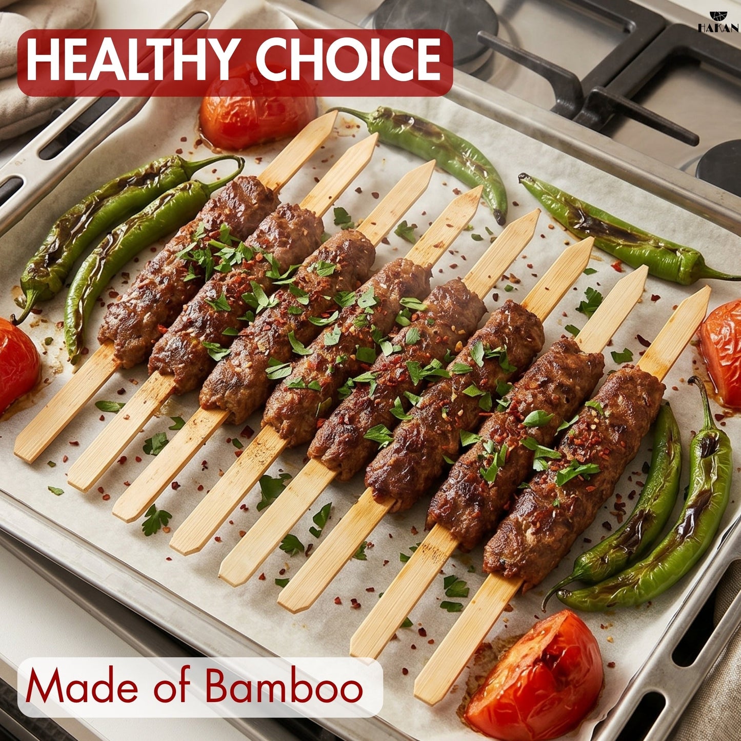 Hakan 9.8”x0.78" Bamboo BBQ Skewers, Flat Kabob Skewers for Grilling, 100 Pcs