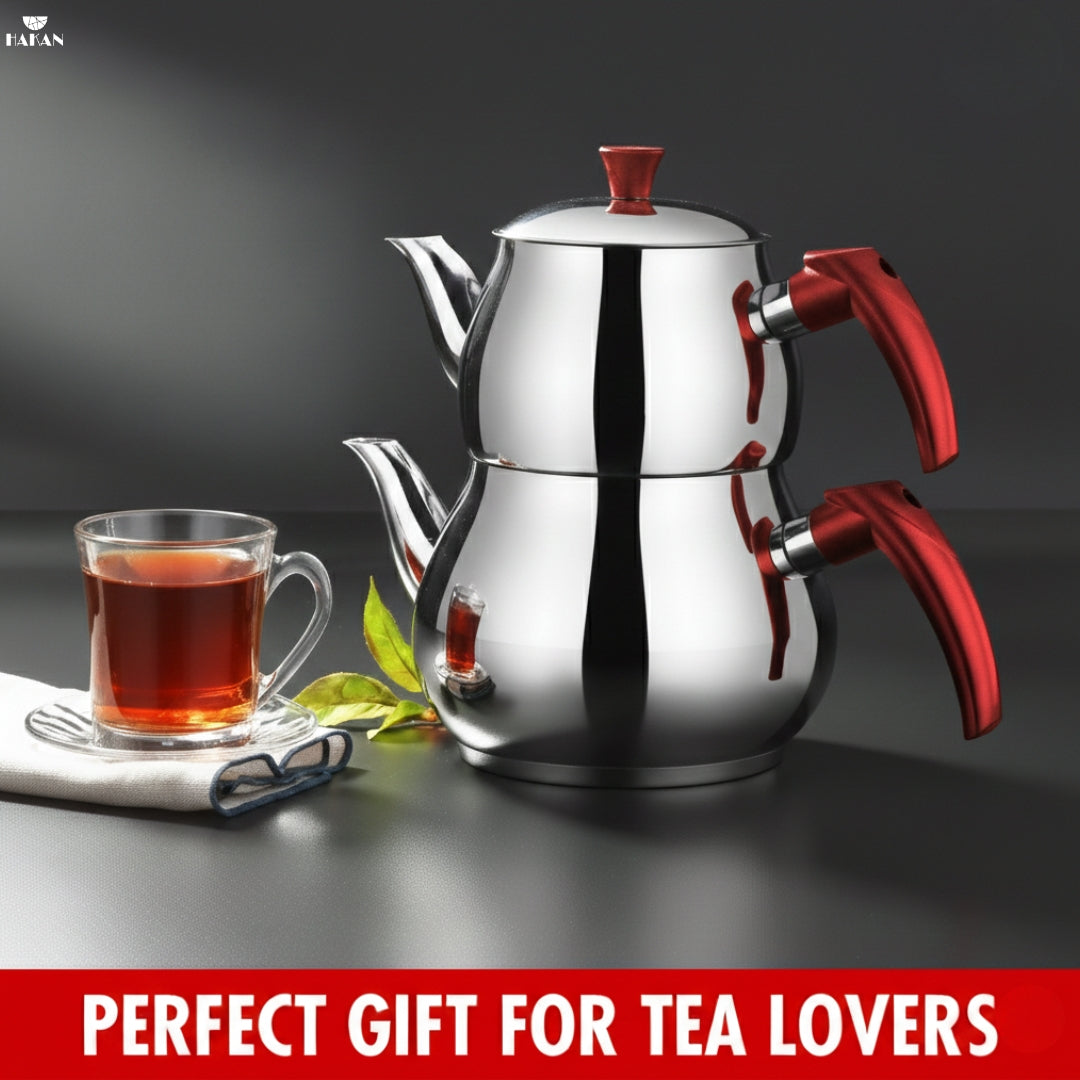 Double Turkish Teapot Set Stainless Steel — Bondy, 3 Sizes