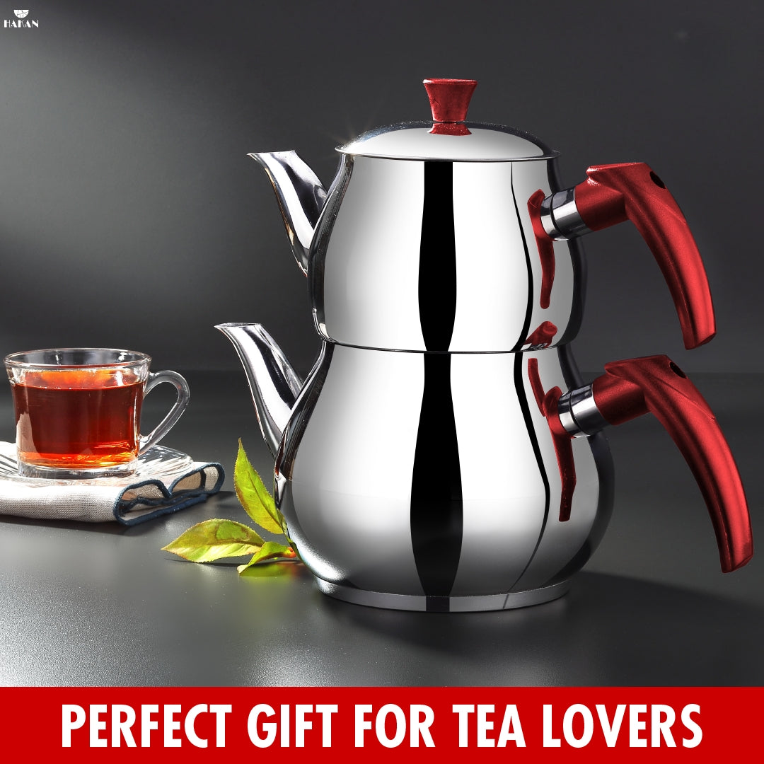 Double Turkish Teapot Set Stainless Steel — Bondy, 3 Sizes