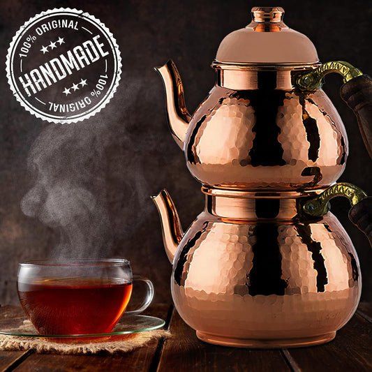 Hammered Copper Samovar Teapot Set Vintage — Decorative