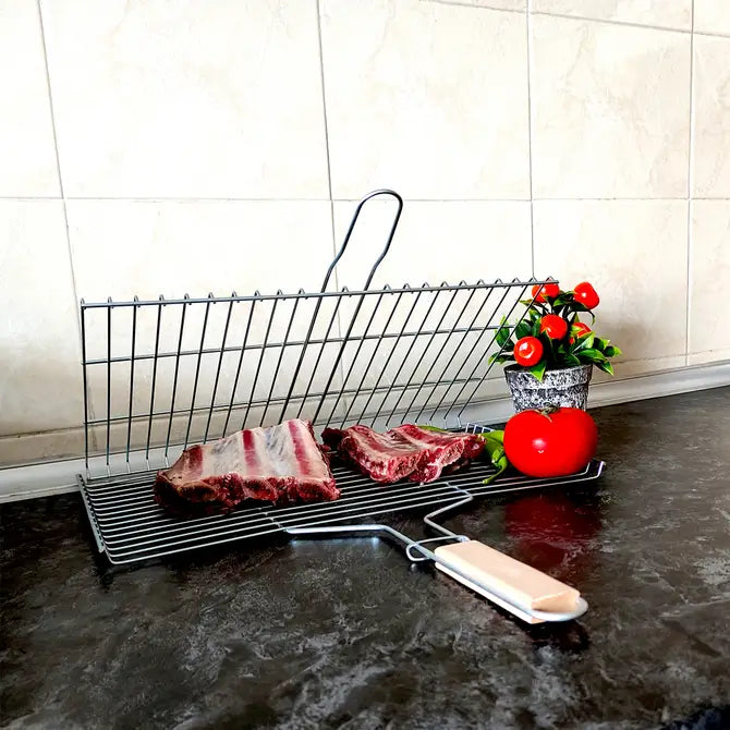 Lockable Grill Basket with Wooden Handle — 11.8 x 15.8 Inch