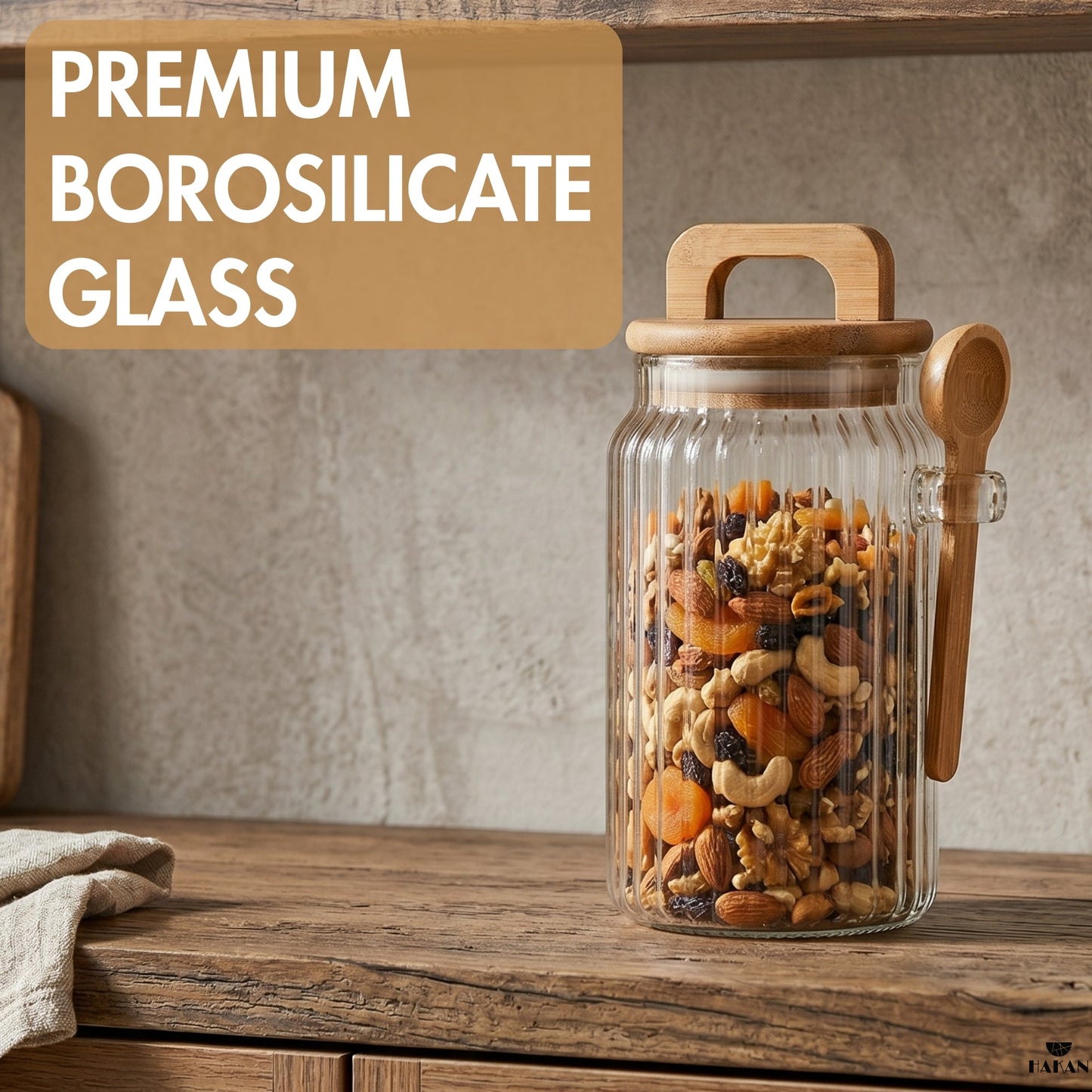 Borosilicate Glass Jar Airtight with Lid and Spoon — 3 Sizes