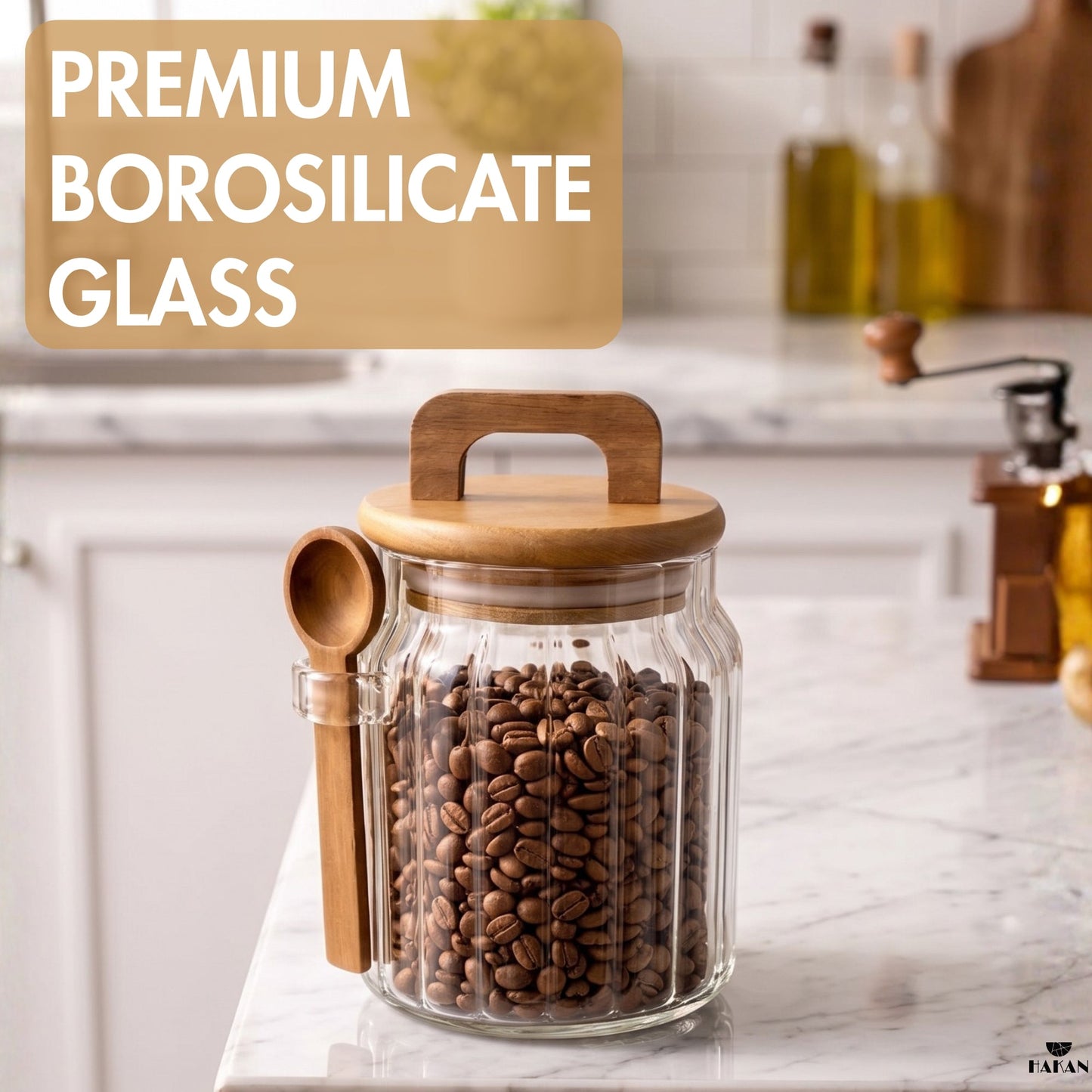 Borosilicate Glass Jar Airtight with Lid and Spoon — 3 Sizes