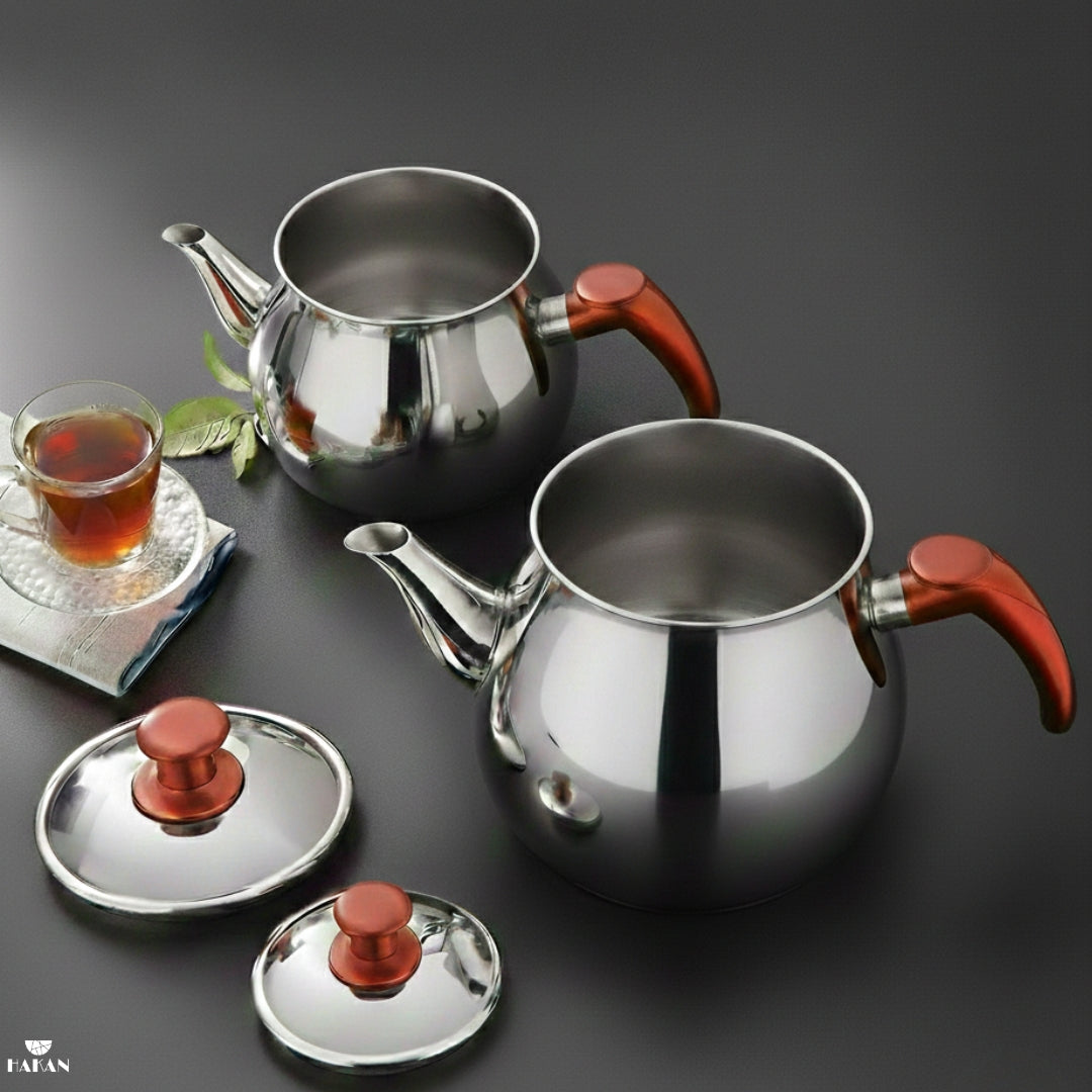 Double Turkish Teapot Set Stainless Steel — Bondy, 3 Sizes