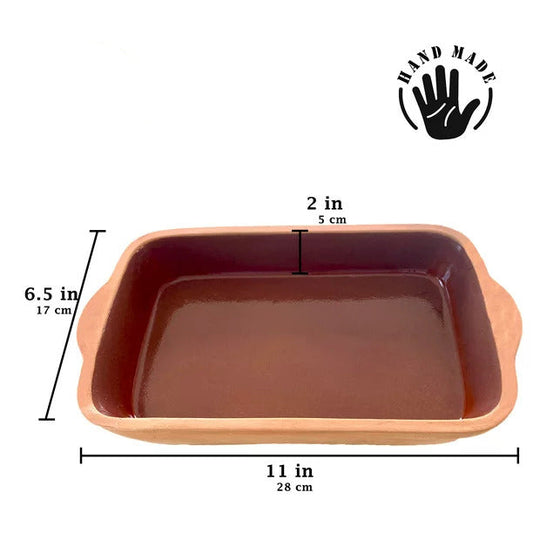 Clay Pot for Oven Cooking Glazed Inside — Rectangle, 11 Inch