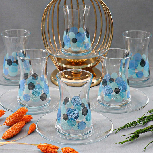 Turkish Tea Cups and Saucers 12 Piece — Pasabahce Hareli, 5.4 Oz