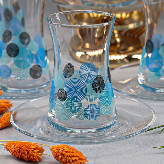 Turkish Tea Cups and Saucers 12 Piece — Pasabahce Hareli, 5.4 Oz