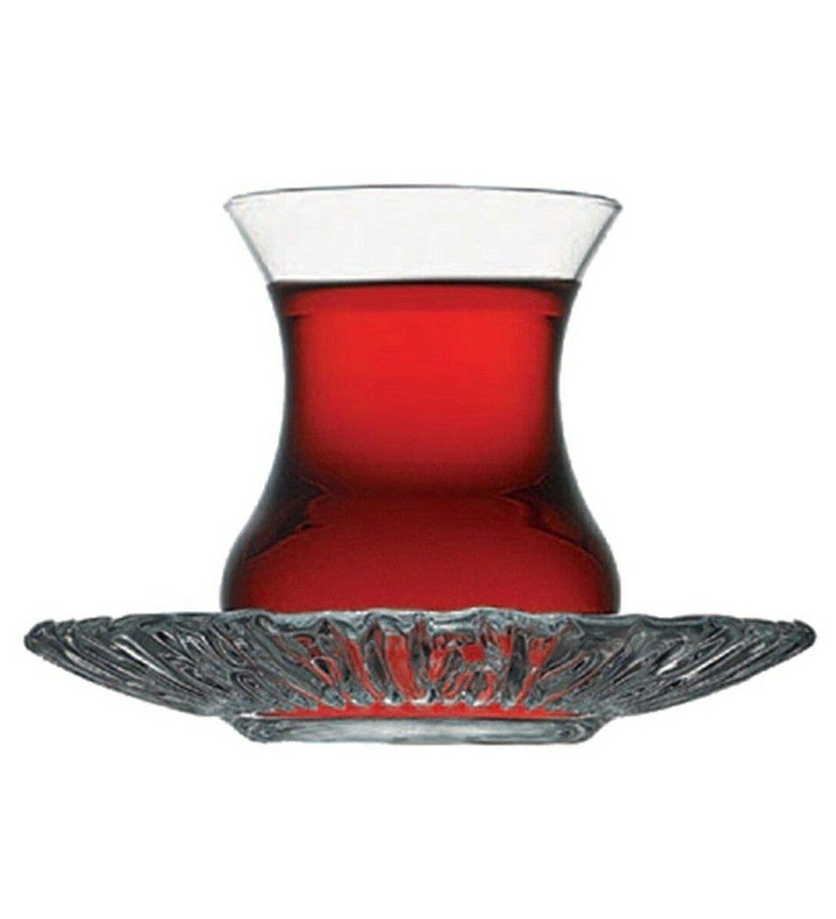 Turkish Tea Cups and Saucers 12 Piece — Pasabahce Aurora, 5.25 Oz