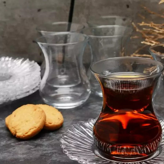 Turkish Tea Cups and Saucers 12 Piece — Pasabahce Aurora, 5.25 Oz