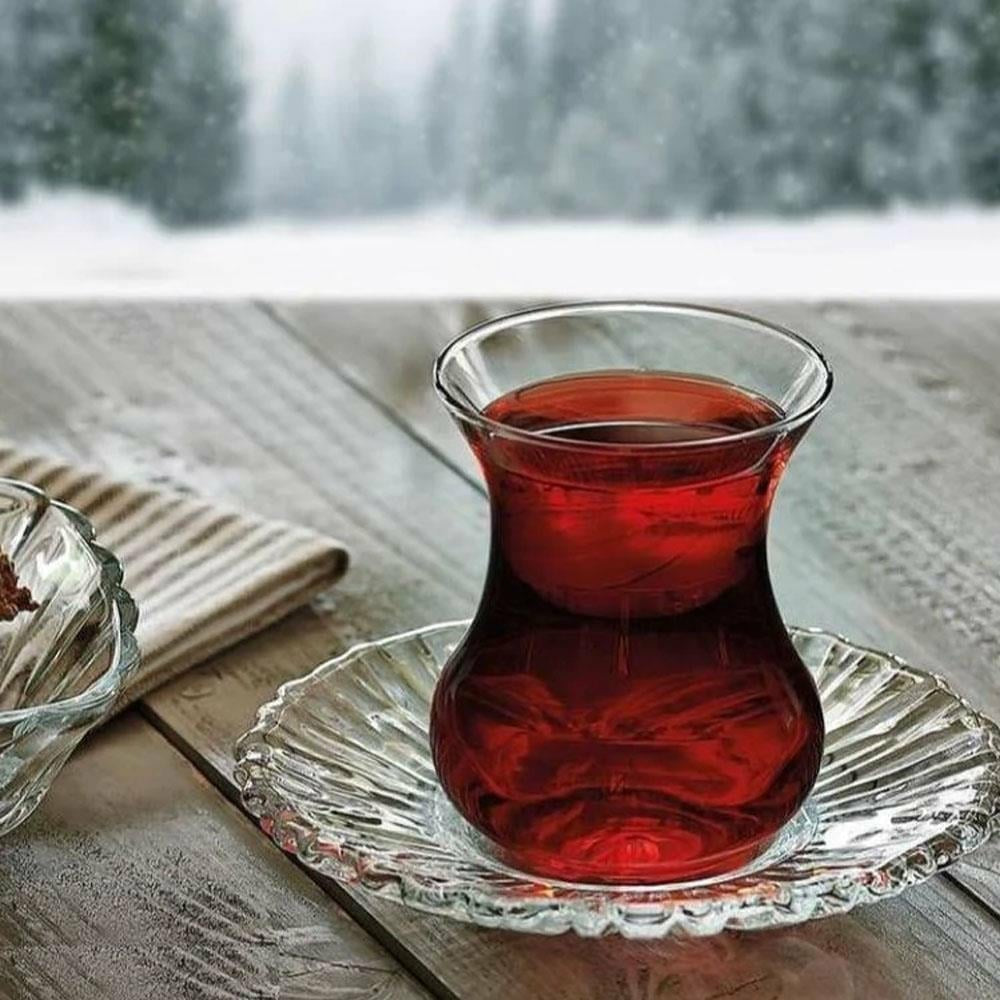 Turkish Tea Cups and Saucers 12 Piece — Pasabahce Aurora, 5.25 Oz