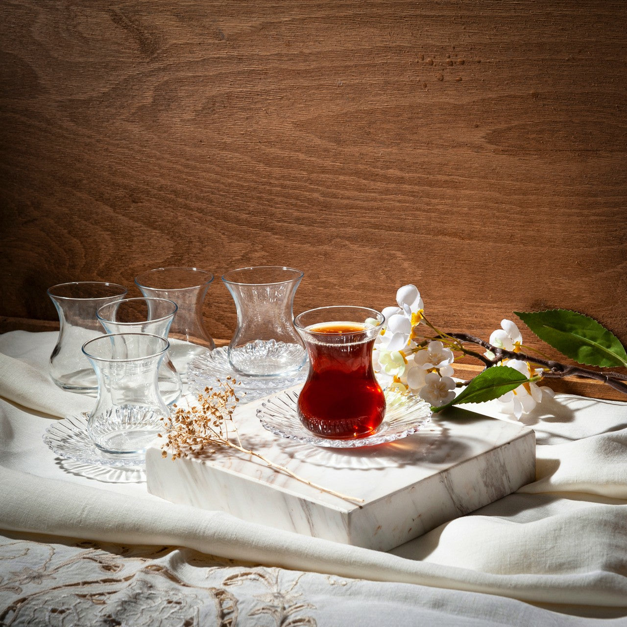 Turkish Tea Cups and Saucers 12 Piece — Pasabahce Aurora, 5.25 Oz