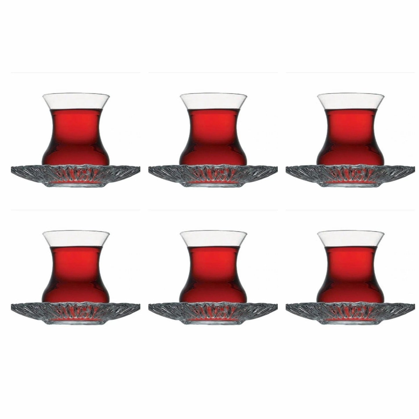 Turkish Tea Cups and Saucers 12 Piece — Pasabahce Aurora, 5.25 Oz