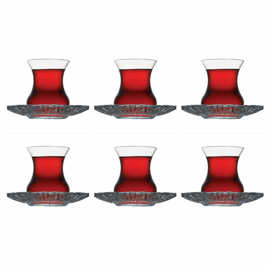 Turkish Tea Cups and Saucers 12 Piece — Pasabahce Aurora, 5.25 Oz