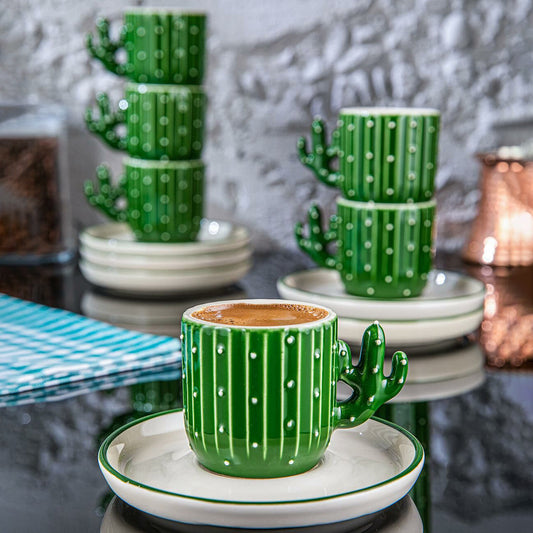 Ceramic Espresso Mug Set 12 Piece — Cactus Design, 3.75 Oz