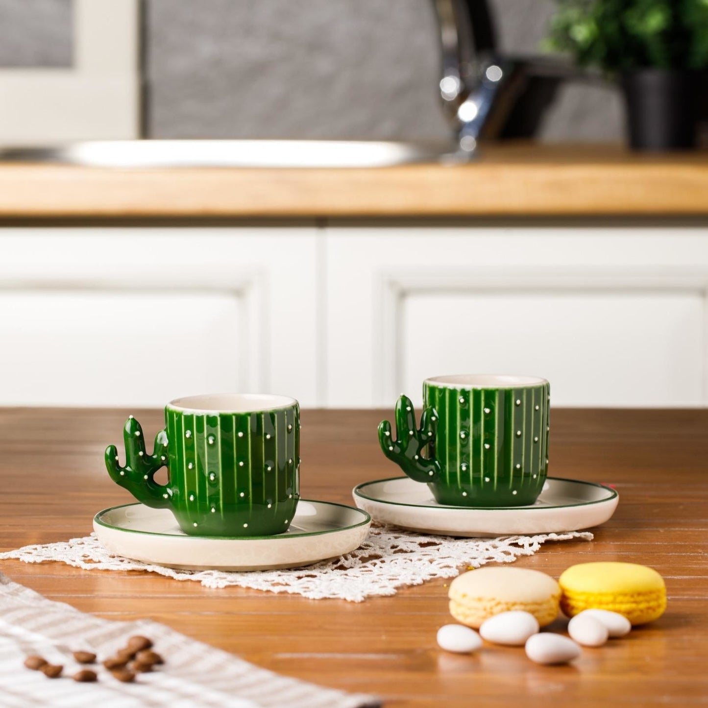 Ceramic Espresso Mug Set 12 Piece — Cactus Design, 3.75 Oz
