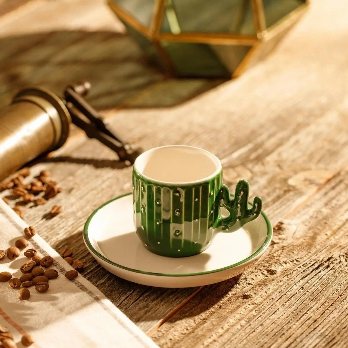 Ceramic Espresso Mug Set 12 Piece — Cactus Design, 3.75 Oz