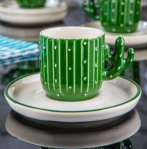 Ceramic Espresso Mug Set 12 Piece — Cactus Design, 3.75 Oz