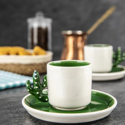 Ceramic Espresso Mug Set 12 Piece — Cactus Design, 3.75 Oz