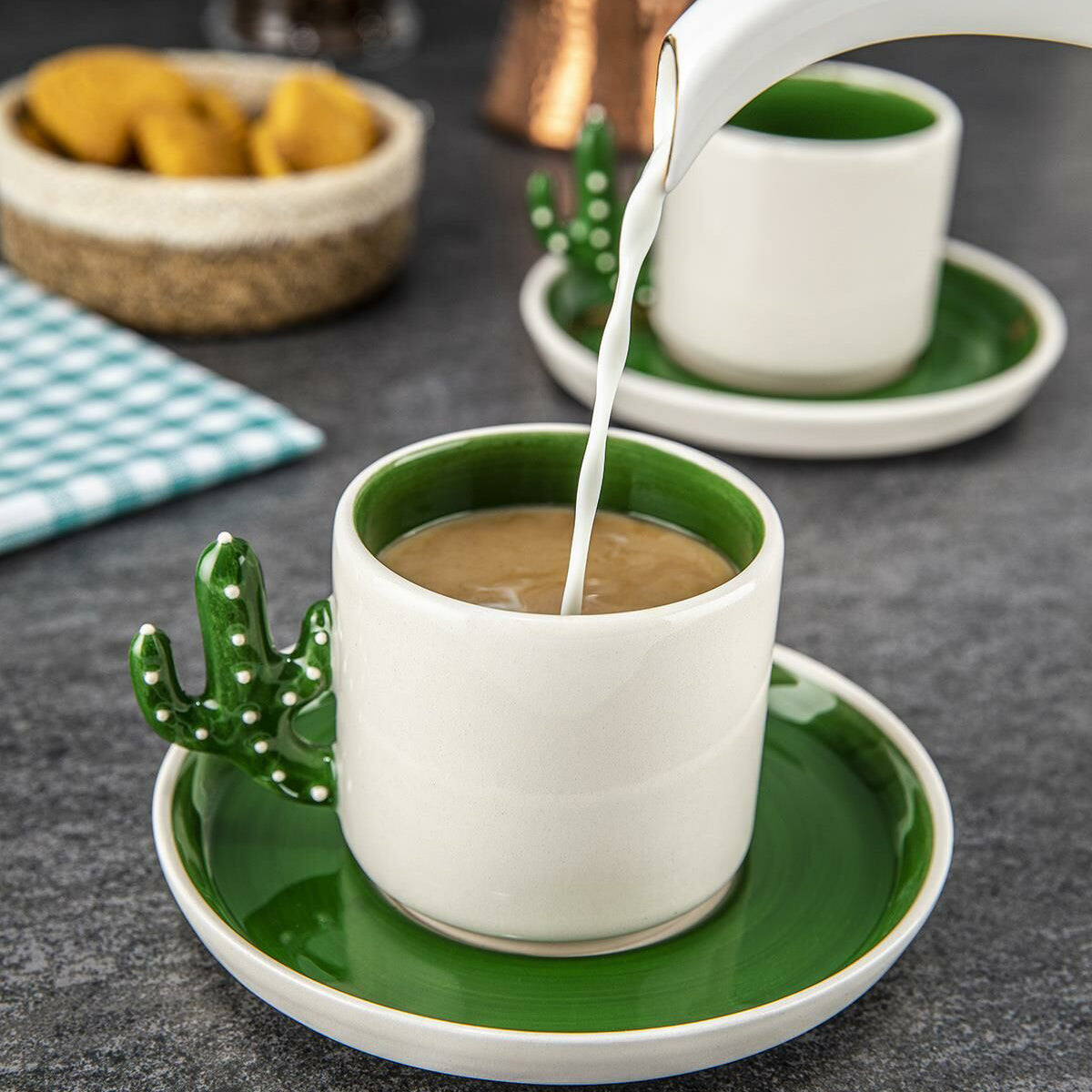 Ceramic Espresso Mug Set 12 Piece — Cactus Design, 3.75 Oz
