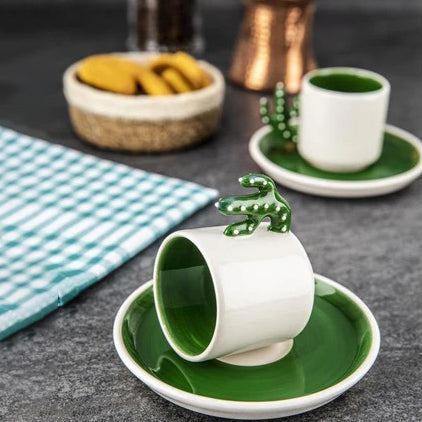 Ceramic Espresso Mug Set 12 Piece — Cactus Design, 3.75 Oz