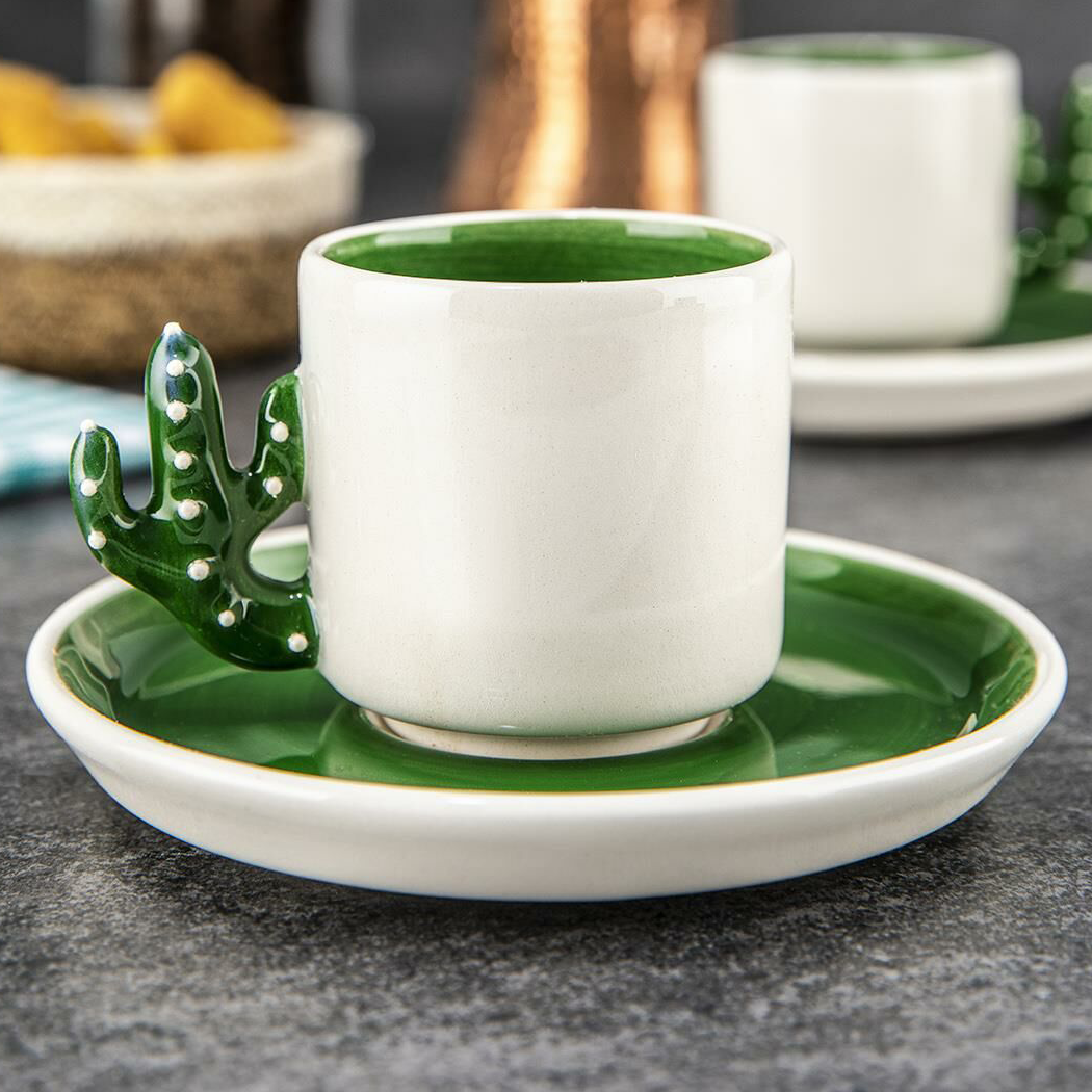 Ceramic Espresso Mug Set 12 Piece — Cactus Design, 3.75 Oz