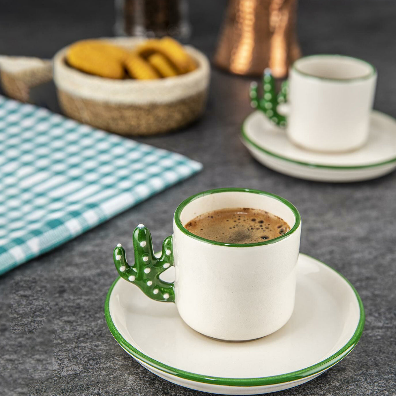 Ceramic Espresso Mug Set 12 Piece — Cactus Design, 3.75 Oz