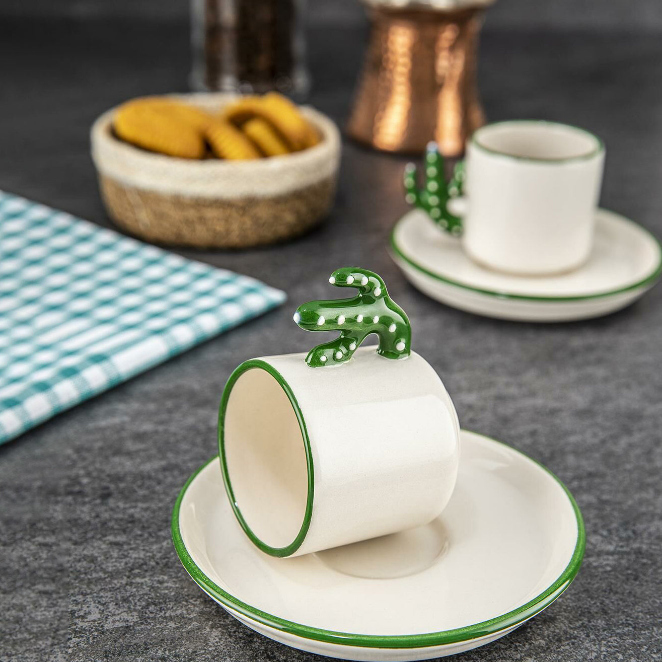 Ceramic Espresso Mug Set 12 Piece — Cactus Design, 3.75 Oz