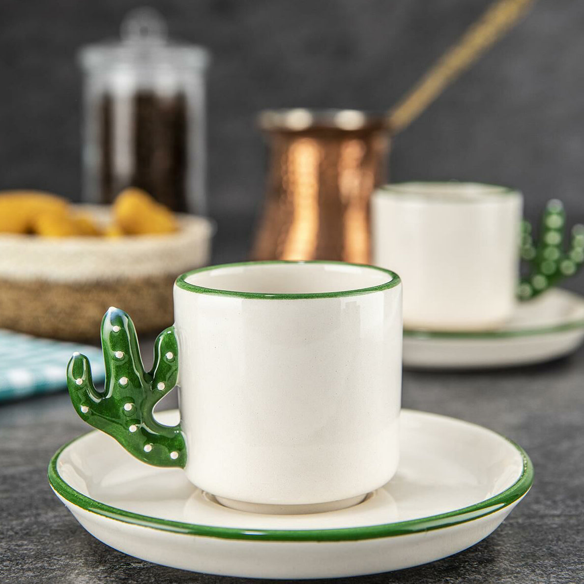 Ceramic Espresso Mug Set 12 Piece — Cactus Design, 3.75 Oz