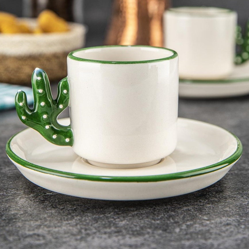 Ceramic Espresso Mug Set 12 Piece — Cactus Design, 3.75 Oz