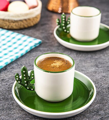 Ceramic Espresso Mug Set 12 Piece — Cactus Design, 3.75 Oz
