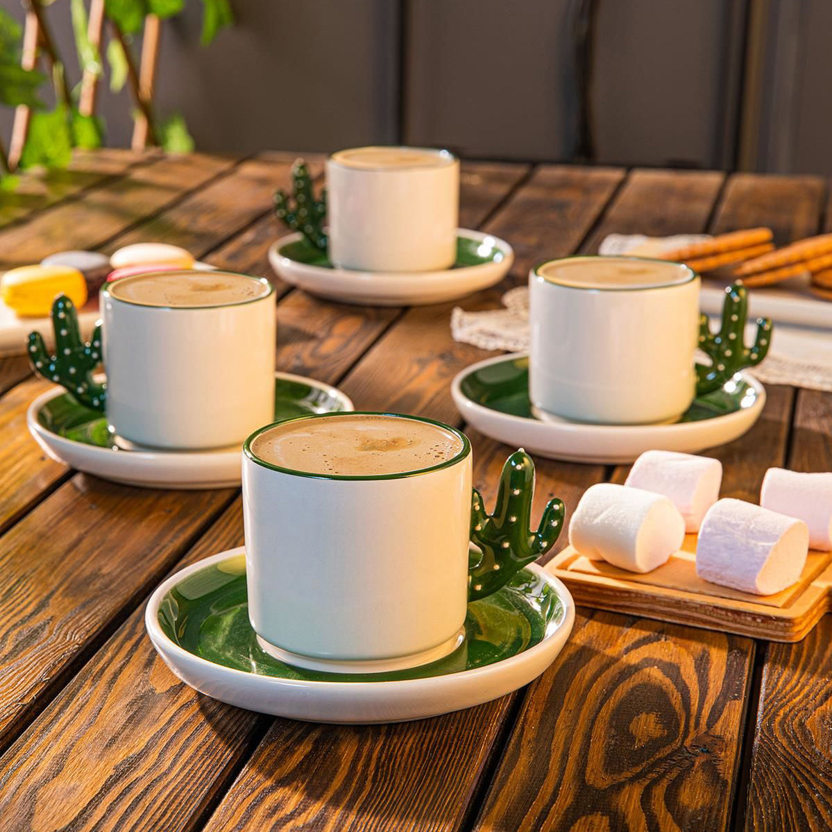 Ceramic Espresso Mug Set 12 Piece — Cactus Design, 3.75 Oz