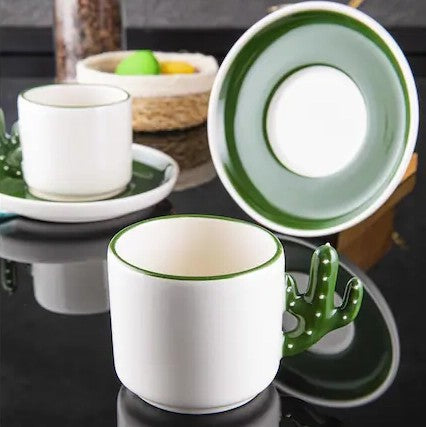 Ceramic Espresso Mug Set 12 Piece — Cactus Design, 3.75 Oz