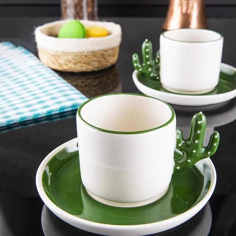Ceramic Espresso Mug Set 12 Piece — Cactus Design, 3.75 Oz
