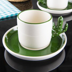 Ceramic Espresso Mug Set 12 Piece — Cactus Design, 3.75 Oz