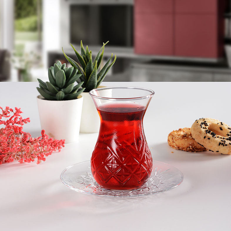 Turkish Tea Cups and Saucers 12 Piece — Pasabahce Timeless Set