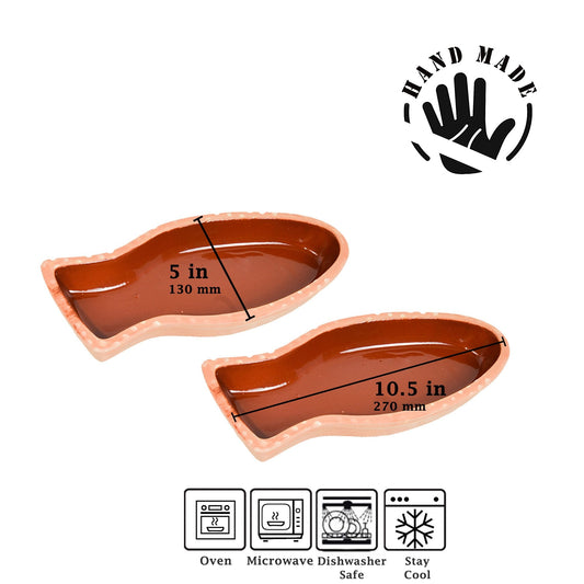 Terracotta Fish Cooking Pan Glazed — 2-Piece Set, 10.5 Inch