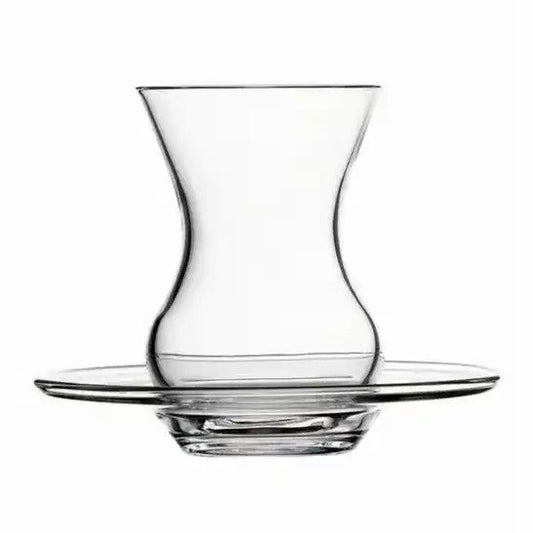 Turkish Tea Cup Set 12 Piece — Pasabahce Crystallin Beykoz, 4.5 Oz