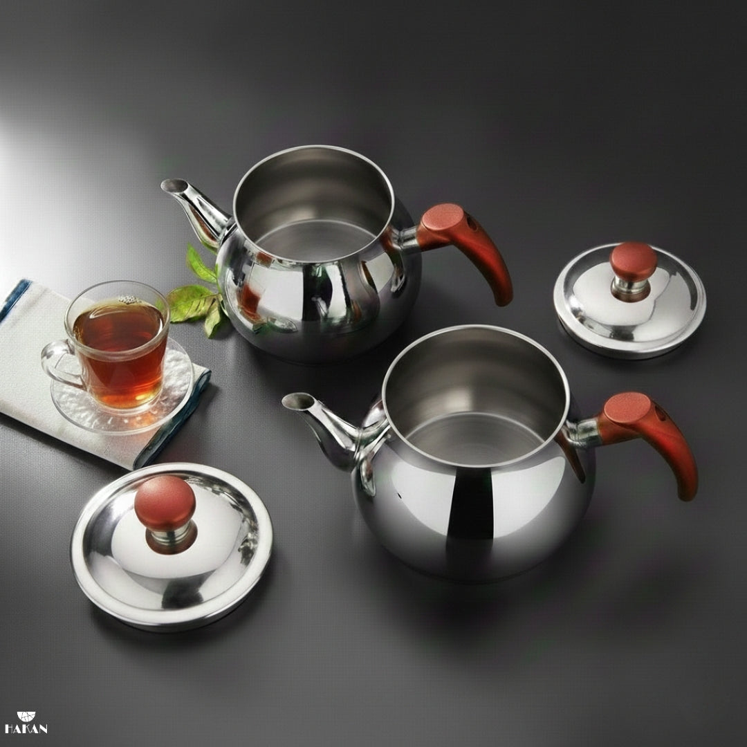 Double Turkish Teapot Set Stainless Steel — Bondy, 3 Sizes