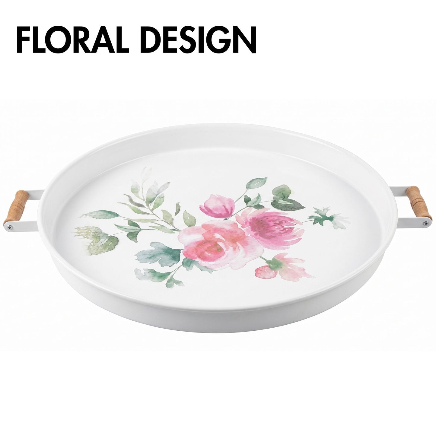 Serving Tray with Wooden Handles — Metal Base