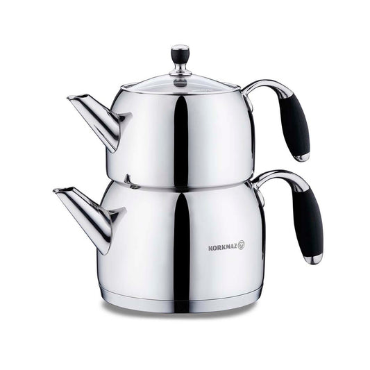 Double Turkish Teapot Set — Korkmaz Flora, 37.2 & 67.6 Oz