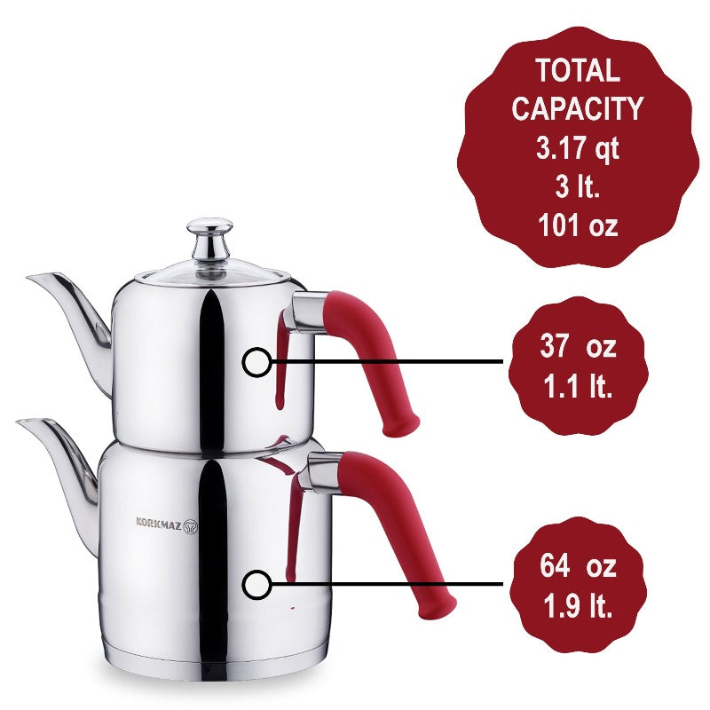 Double Turkish Teapot Set — Korkmaz Riva, 4 Color Options