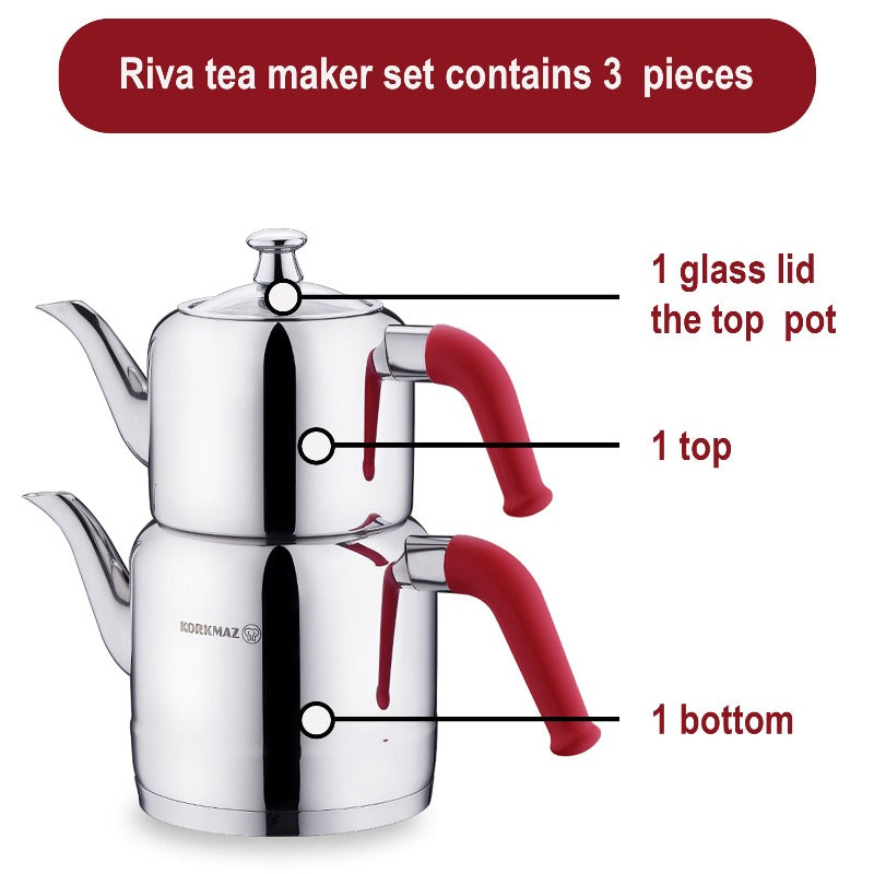 Double Turkish Teapot Set — Korkmaz Riva, 4 Color Options