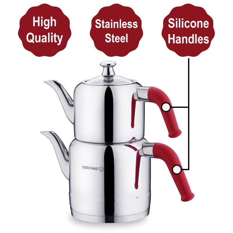 Double Turkish Teapot Set — Korkmaz Riva, 4 Color Options