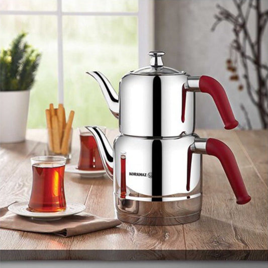 Double Turkish Teapot Set — Korkmaz Riva, 4 Color Options
